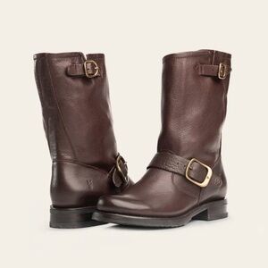Frye Veronica Shortie Dark Brown Leather Moto Boots Size 7